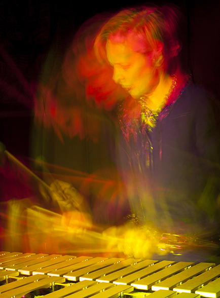Light painting of vibrophone player Jackie Walduck by Beowulf Mayfield
